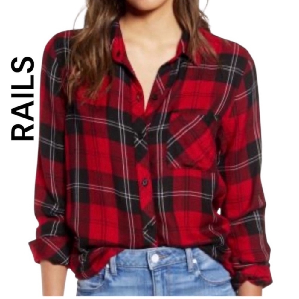 Rails Red and Blue Plaid Button Down Shirt Size L